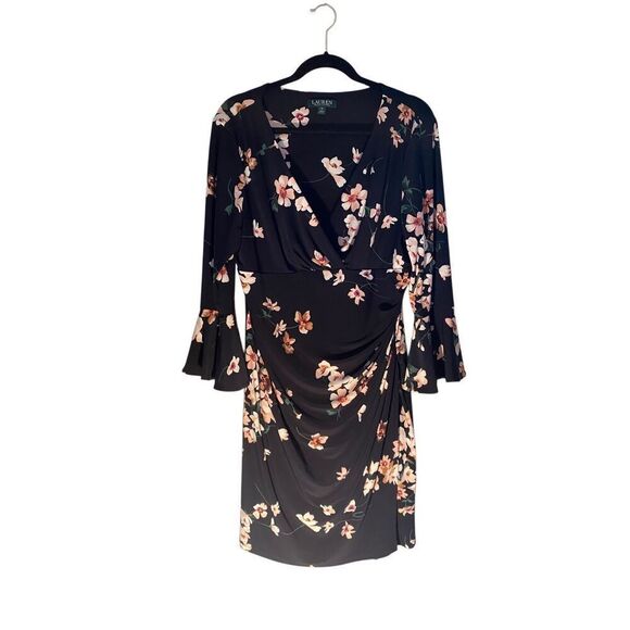 Ralph Lauren women’s floral navy stretch, faux wrap dress size 18 - Picture 2 of 6